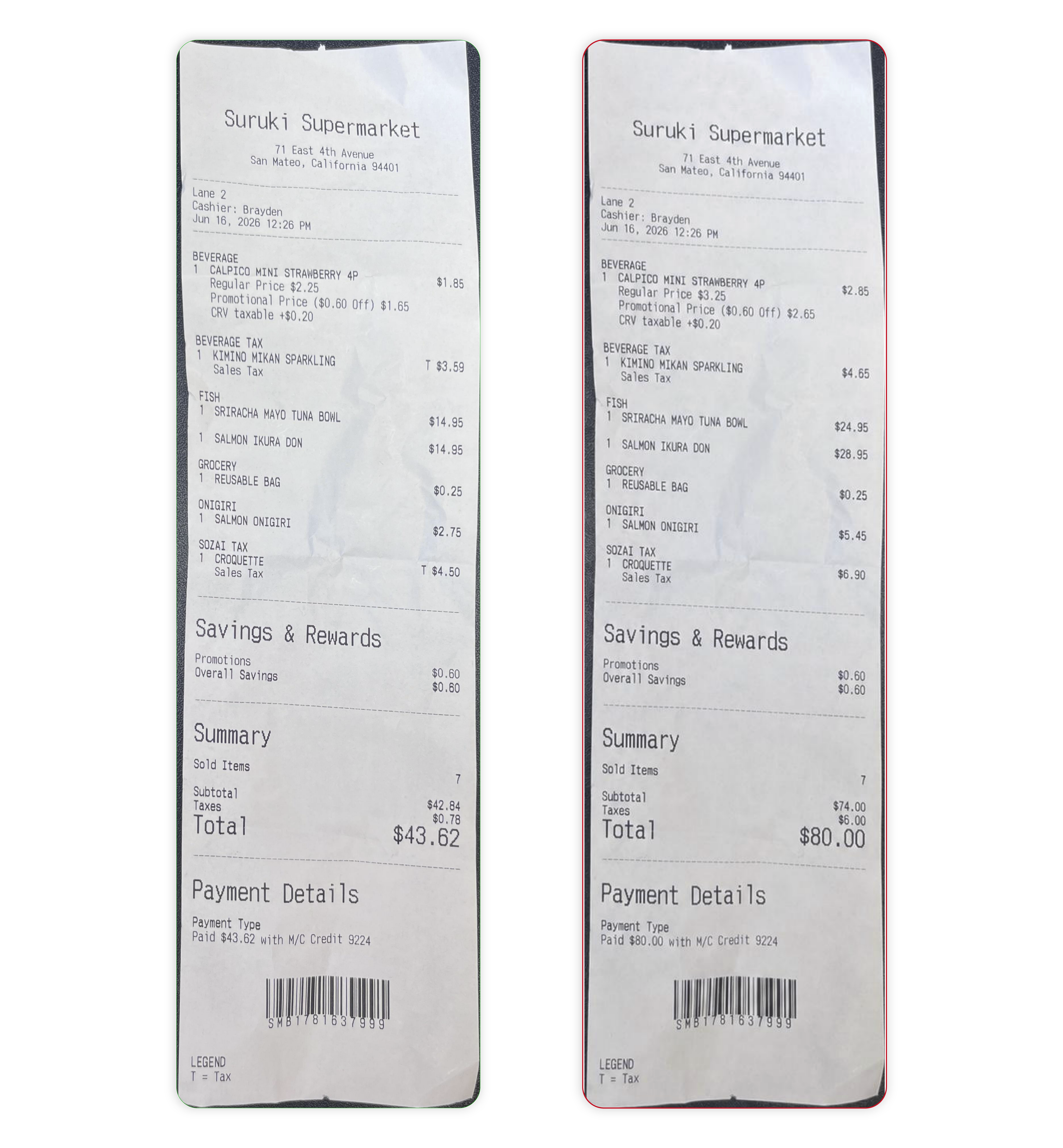 Real and Fake receipt