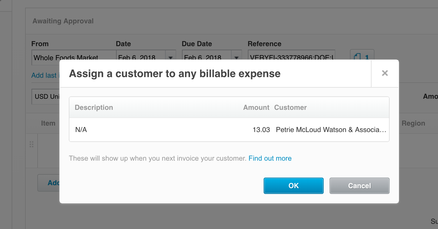 Billable Expense to a Customer - XERO