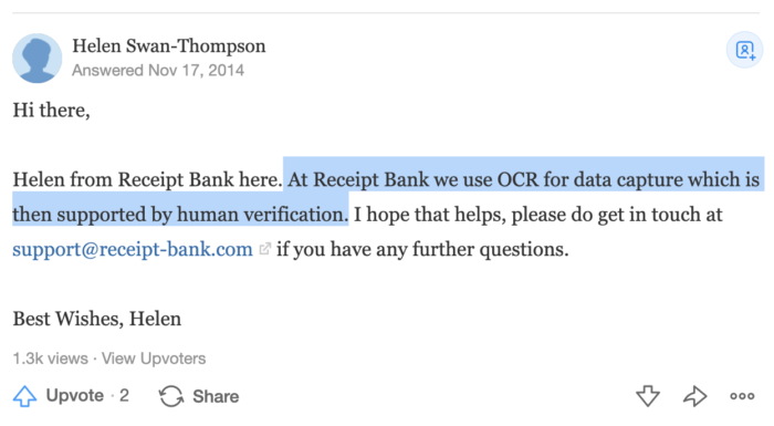 Does Receipt Bank process your receipts using humans or OCR?