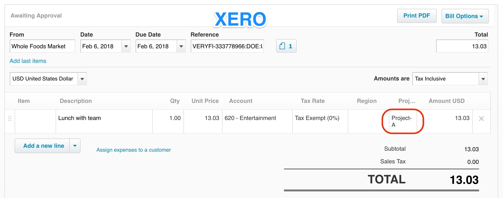 tracking codes xero