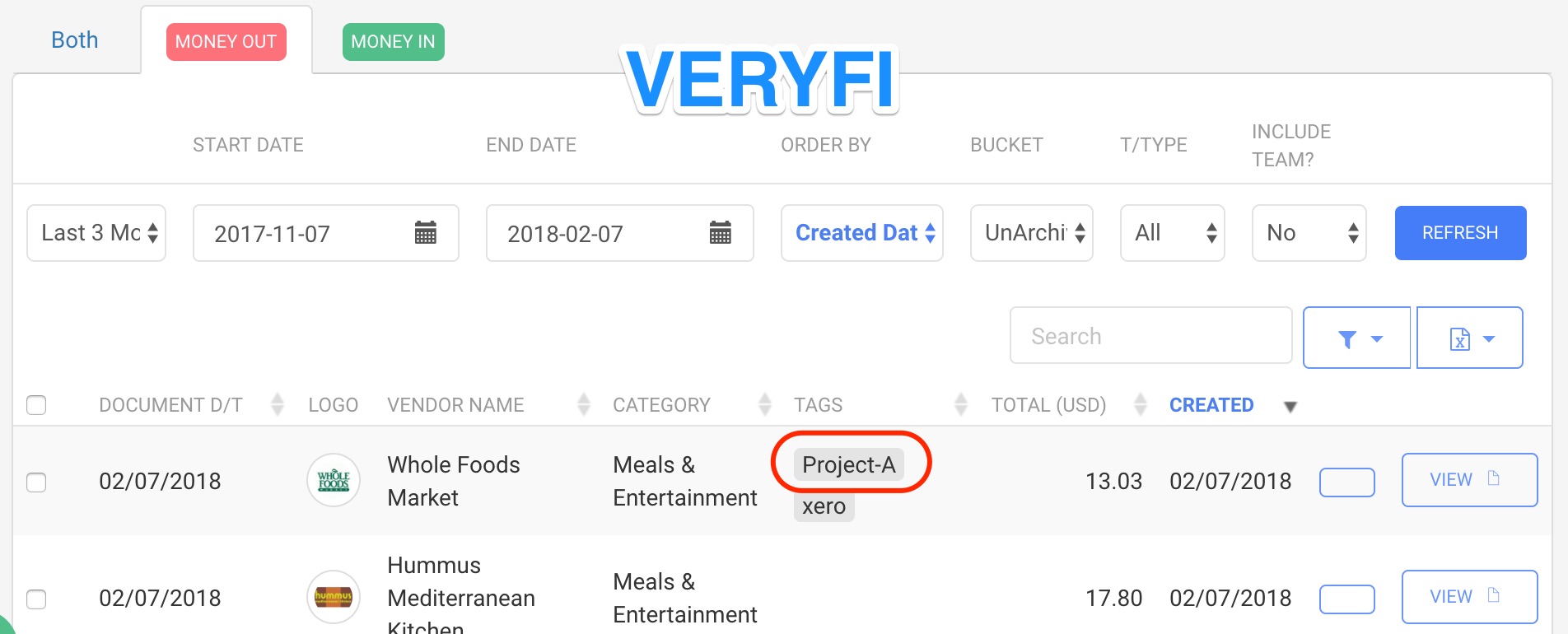 Tracking Categories - Veryfi