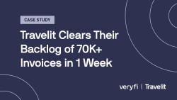Text that reads "Travelit Clears Their Backlog of 70k+ Invoices in 1 Week".