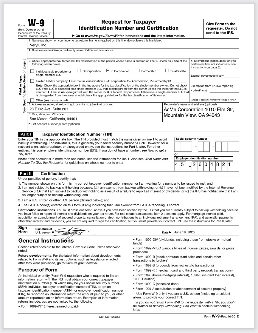 W-9 Tax Form Data Extraction » Veryfi