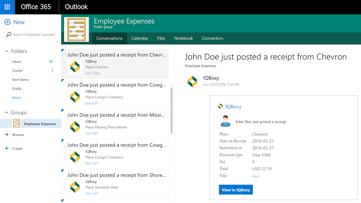Veryfi Receipt inside Office365 Group