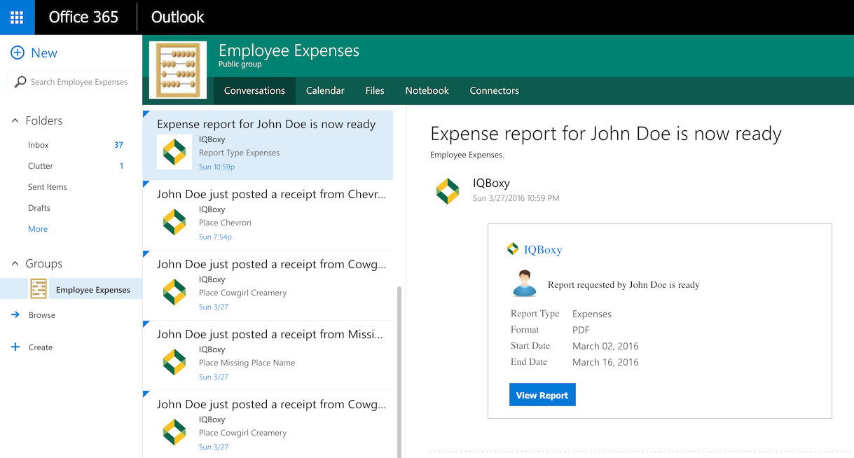 Veryfi Report inside Office365 Group