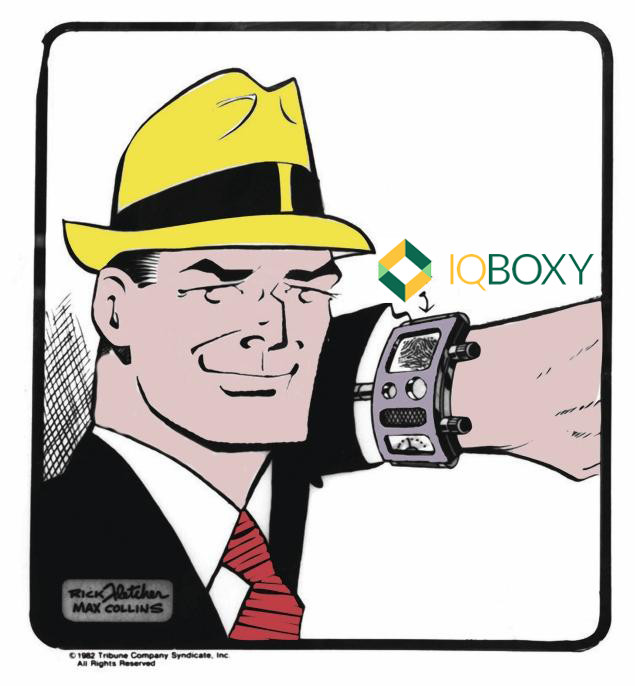 Dick Tracy showing IQBoxy on Watch