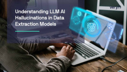 AI hallucinations depicted as a person using a computer inputting and outputting false and confusing data