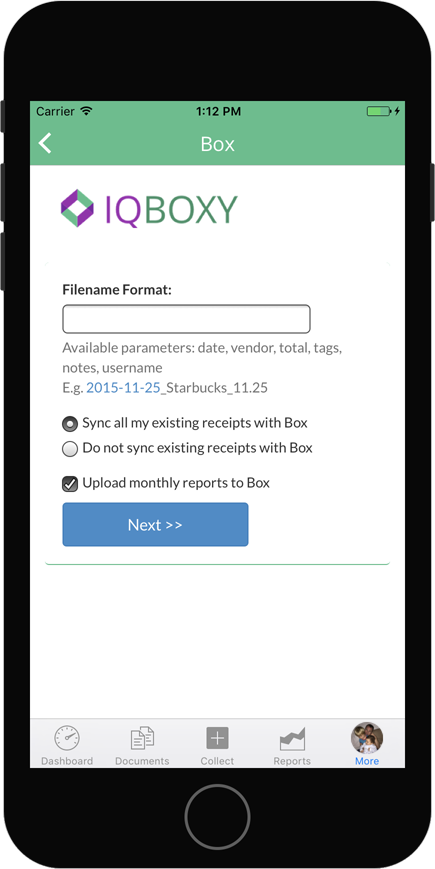 Box connected app setup view