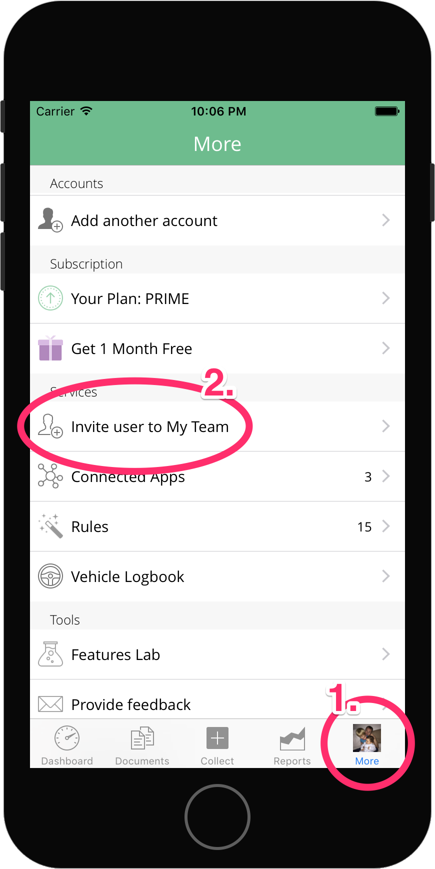 My Team invite is inside mobile More view