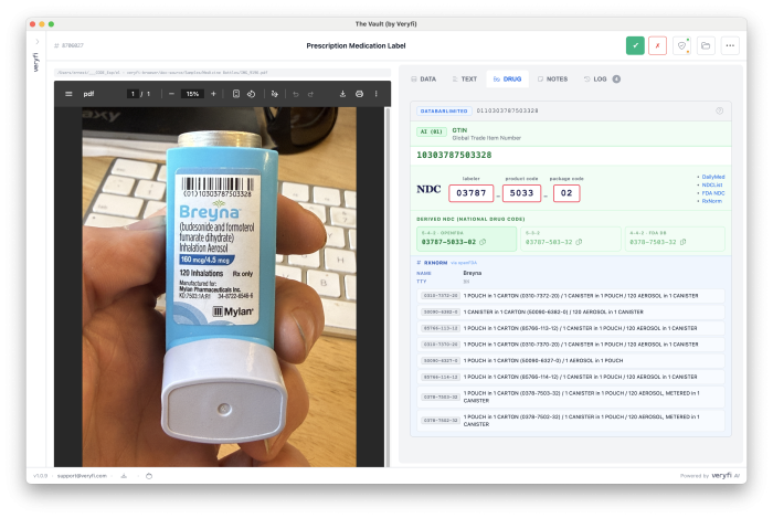 Veryfi RxNorm (NIH) for Commercial Drug Packaging