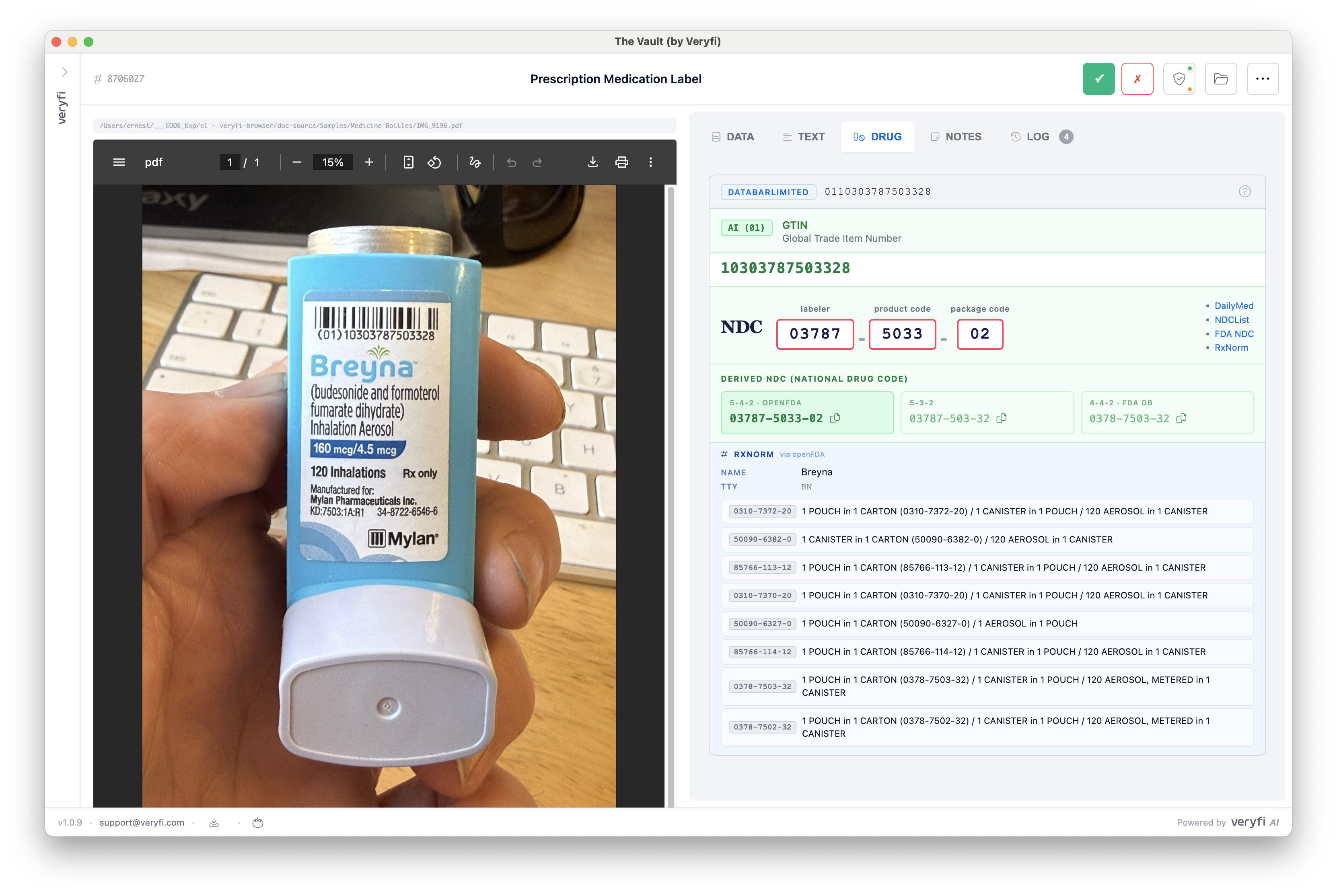 Veryfi RxNorm (NIH) for Commercial Drug Packaging
