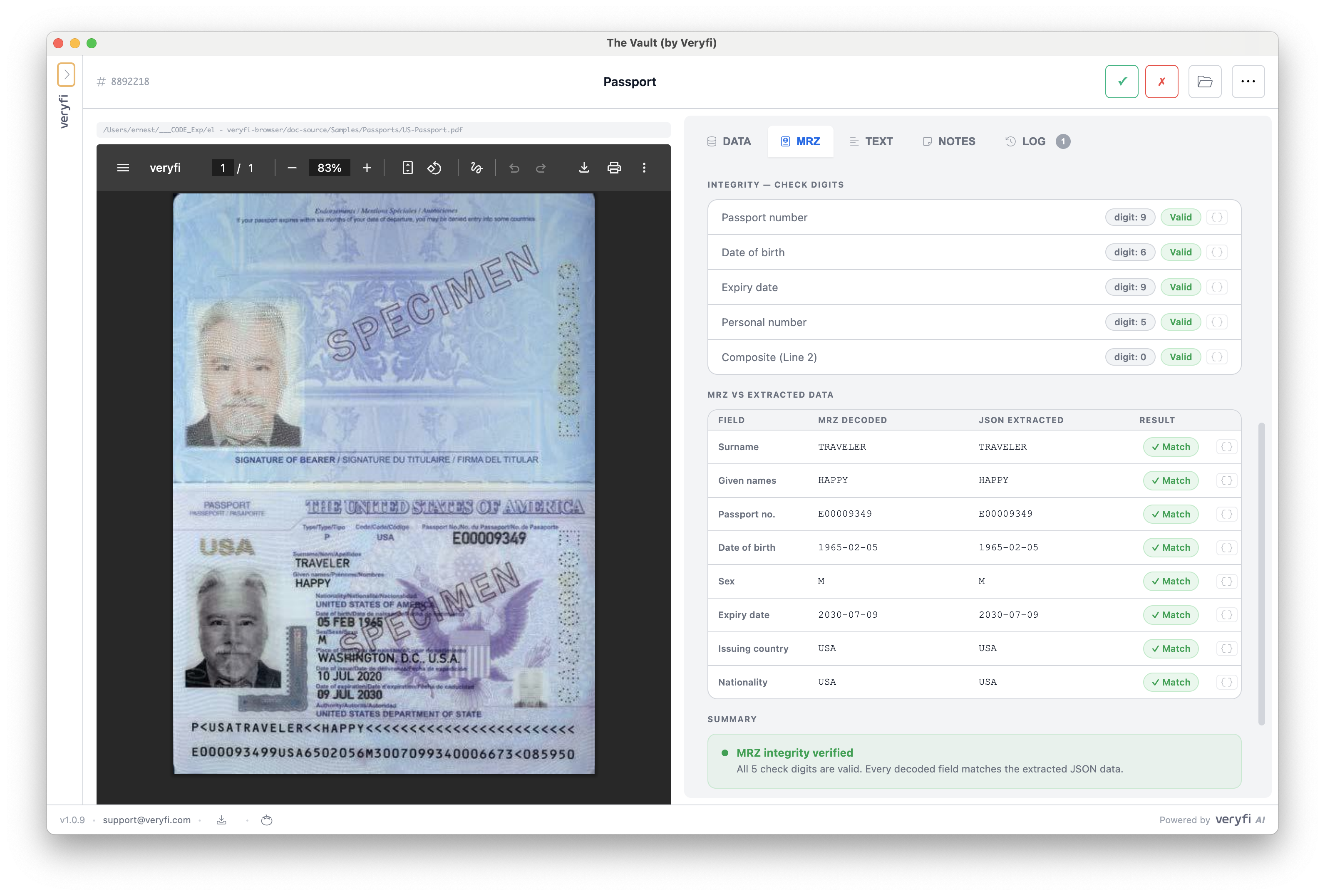 Machine Readable Zone (MRZ) Integrity Check