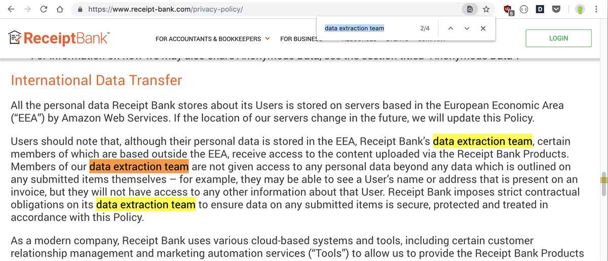 Receipt Bank uses an offshore data extraction team - Ouch! Watch out!