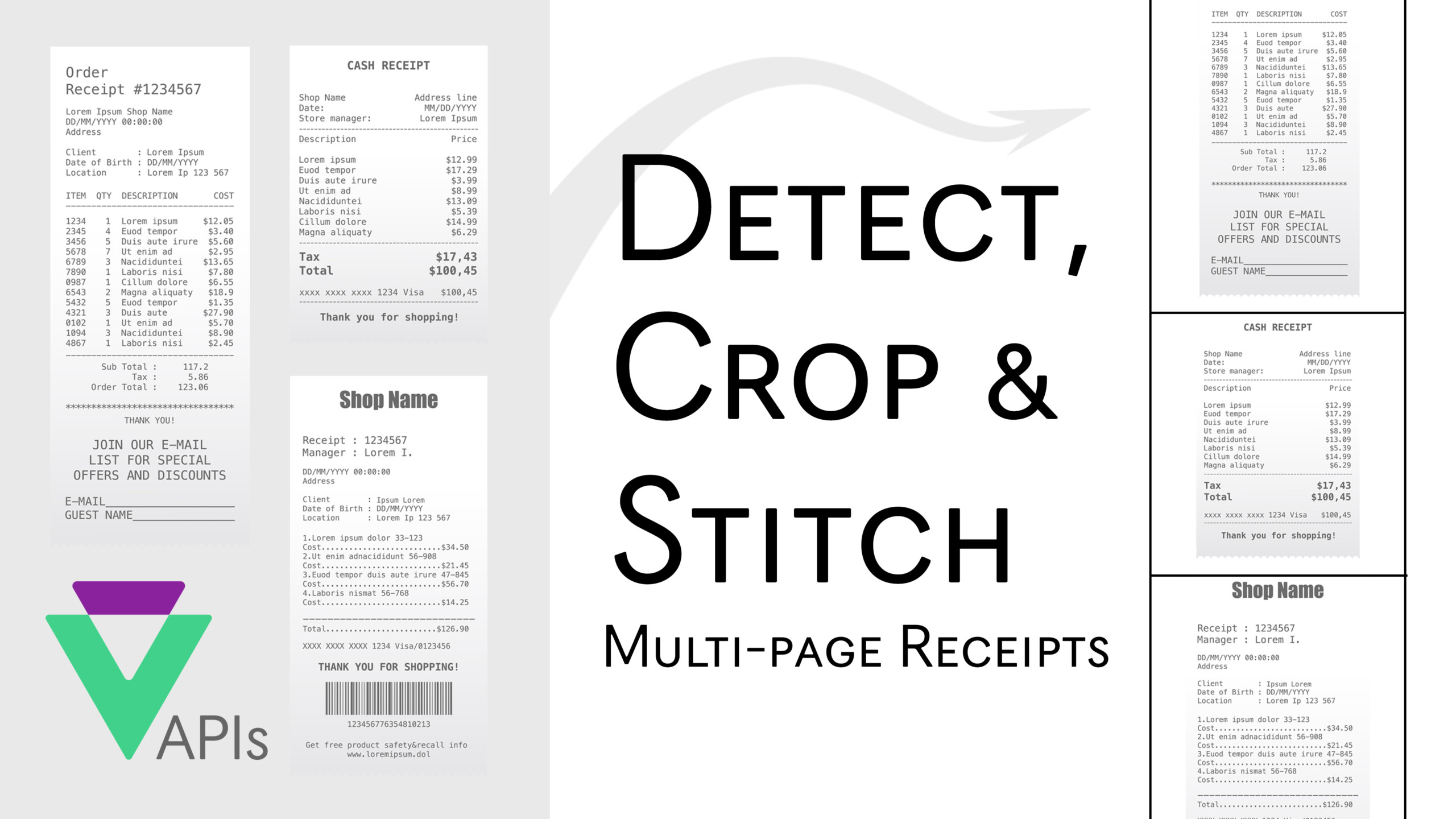 Detect, Crop & Stitch Multi-Page Receipts using Veryfi OCR API