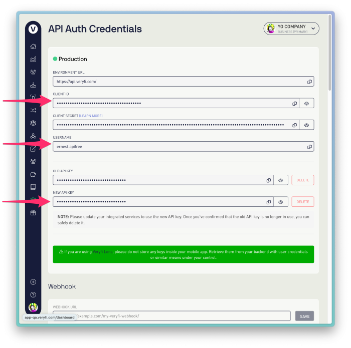 Hub - API Auth Credentials