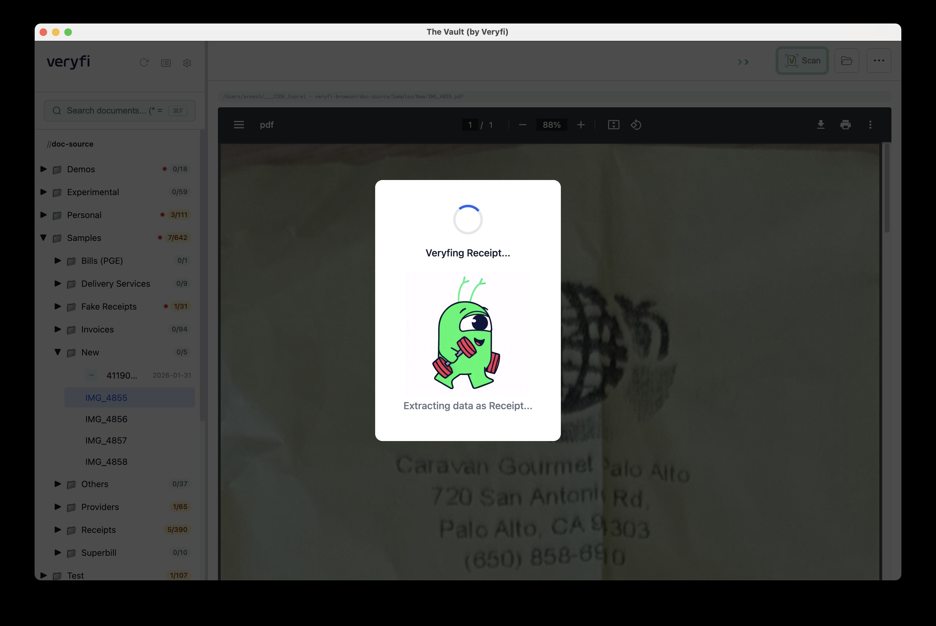 Veryfi API Data Extraction Vee with Weights working for The Vault